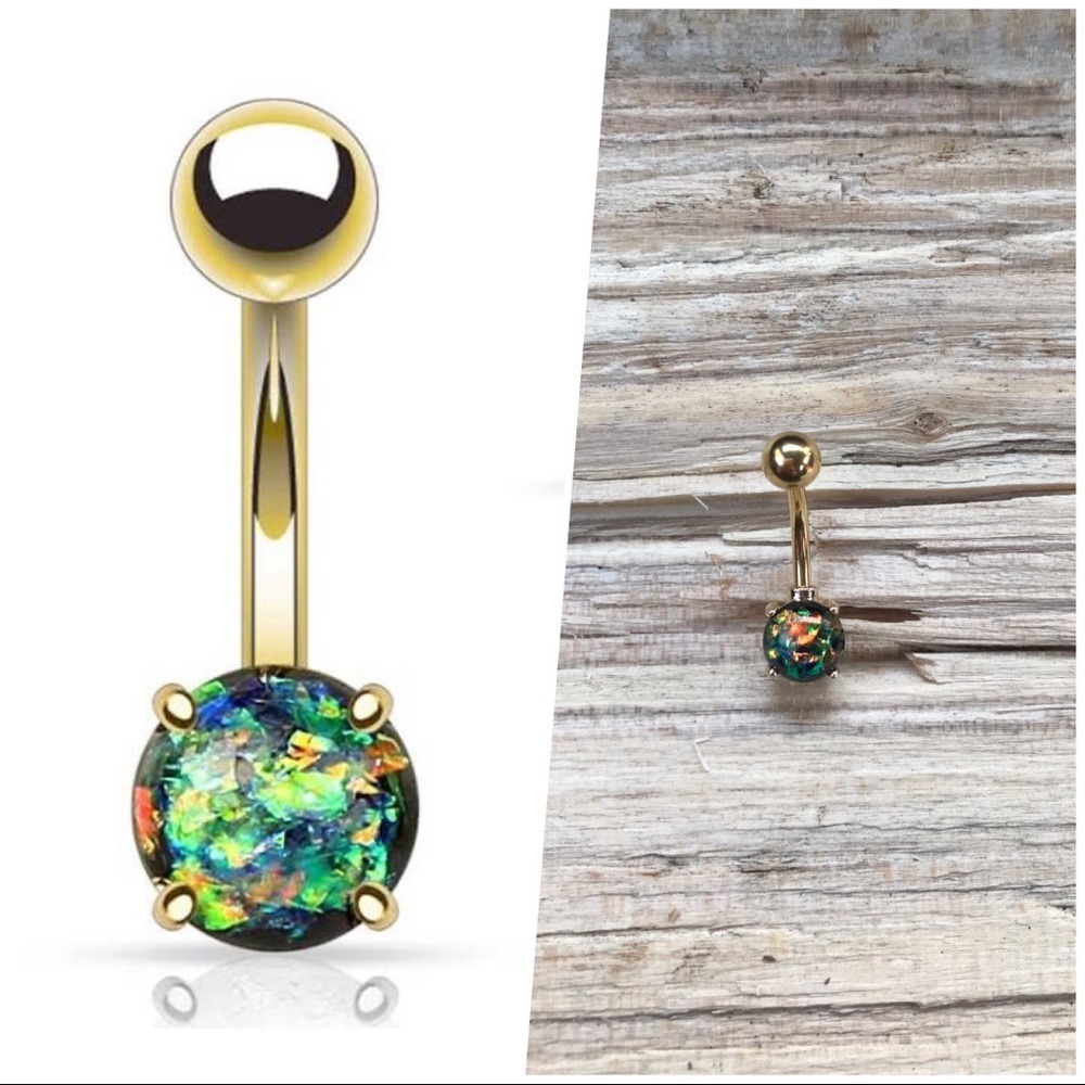 Green Opal Gold Belly Button Ring